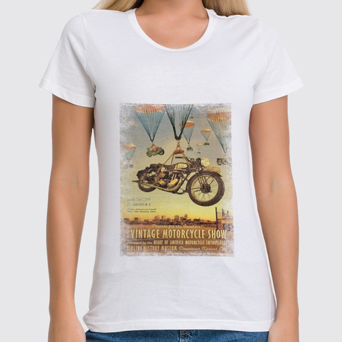 Заказать женскую футболку в Москве. Футболка классическая Vintage Motorcycle Show от lisalisa11@list.ru - готовые дизайны и нанесение принтов.