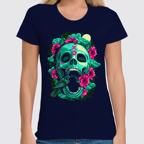 Заказать женскую футболку в Москве. Футболка классическая Skull&Flowers от balden - готовые дизайны и нанесение принтов.