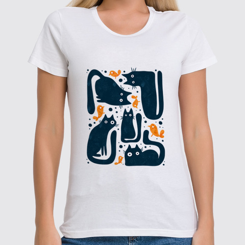 Заказать женскую футболку в Москве. Футболка классическая Черные коты от al_borisova@yahoo.com - готовые дизайны и нанесение принтов.