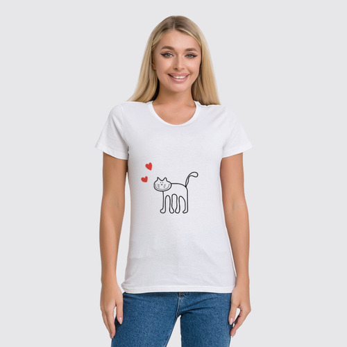 Заказать женскую футболку в Москве. Футболка классическая котик от Karina Radomskaya - готовые дизайны и нанесение принтов.