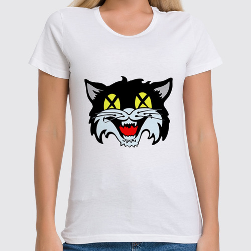 Заказать женскую футболку в Москве. Футболка классическая Кот (cat) от fanart - готовые дизайны и нанесение принтов.