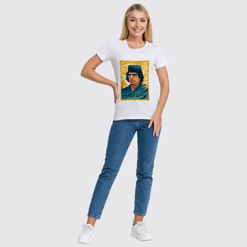 Заказать женскую футболку в Москве. Футболка классическая Муаммар Каддафи от Leichenwagen - готовые дизайны и нанесение принтов.
