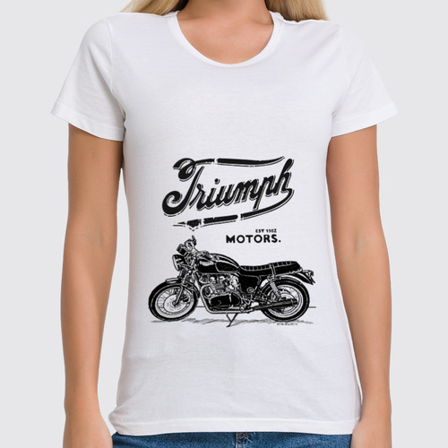 Заказать женскую футболку в Москве. Футболка классическая Triumph Motorcycles от madwheelz - готовые дизайны и нанесение принтов.