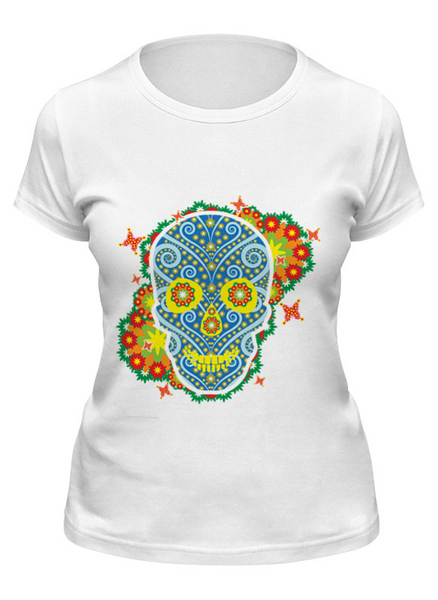 Заказать женскую футболку в Москве. Футболка классическая Floral Skull от enjoydiving - готовые дизайны и нанесение принтов.