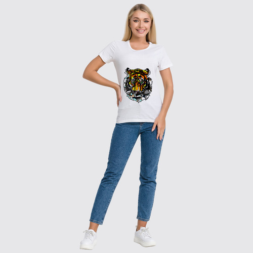 Заказать женскую футболку в Москве. Футболка классическая морда тигра от krolya_spb@mail.ru - готовые дизайны и нанесение принтов.