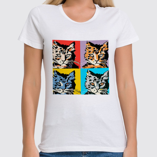Заказать женскую футболку в Москве. Футболка классическая Уорхол cats от alex.leonenko117@gmail.com - готовые дизайны и нанесение принтов.
