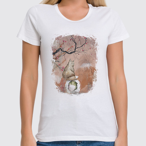 Заказать женскую футболку в Москве. Футболка классическая Sushi Cat от oneredfoxstore@gmail.com - готовые дизайны и нанесение принтов.