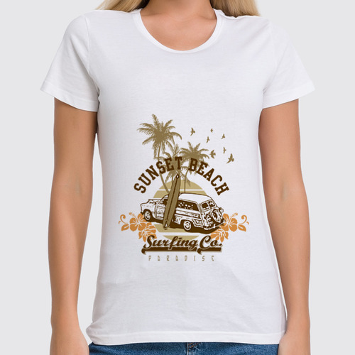 Заказать женскую футболку в Москве. Футболка классическая ....Sunset Beach....Пляж от svetlanakan - готовые дизайны и нанесение принтов.
