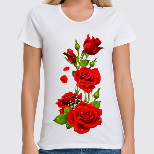 Заказать женскую футболку в Москве. Футболка классическая Женская футболка с розами от Олеся Борзова - готовые дизайны и нанесение принтов.