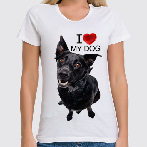 Заказать женскую футболку в Москве. Футболка классическая I love my dog от Александр А. - готовые дизайны и нанесение принтов.