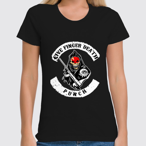 Заказать женскую футболку в Москве. Футболка классическая Five Finger Death Punch от Leichenwagen - готовые дизайны и нанесение принтов.
