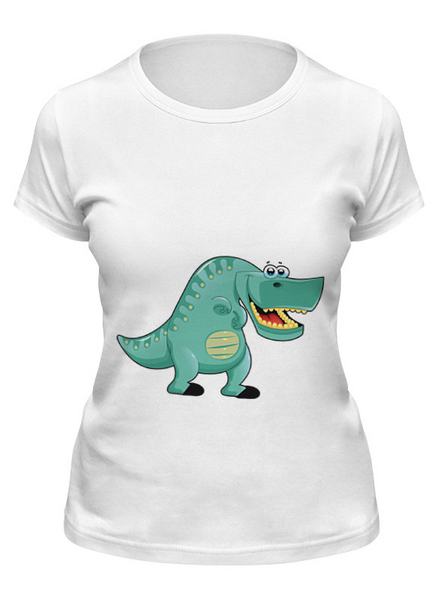 Заказать женскую футболку в Москве. Футболка классическая Забавный  динозавр от Amerikanka - готовые дизайны и нанесение принтов.
