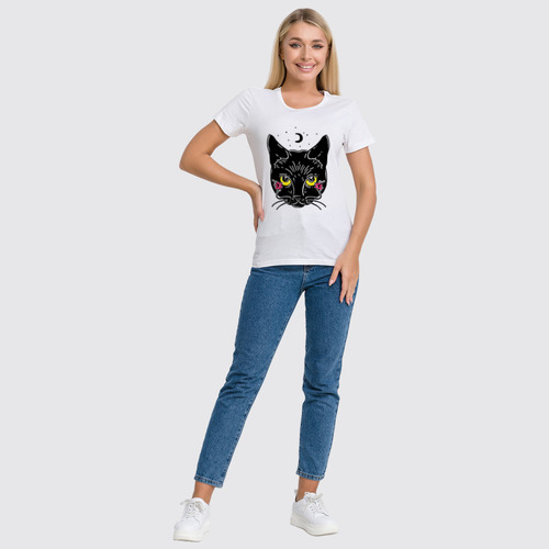 Заказать женскую футболку в Москве. Футболка классическая Кошка от svetlanas - готовые дизайны и нанесение принтов.