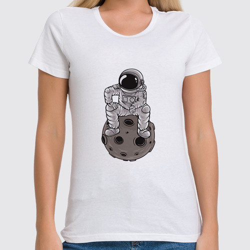 Заказать женскую футболку в Москве. Футболка классическая Космонавт на Луне от MariYang  - готовые дизайны и нанесение принтов.