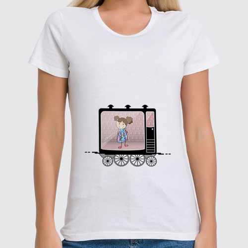 Заказать женскую футболку в Москве. Футболка классическая Девочка в вагоне поезда от PolinaPo - готовые дизайны и нанесение принтов.