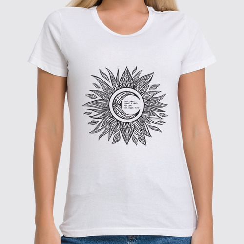 Заказать женскую футболку в Москве. Футболка классическая векторный рисунок солнца  от Nortes  - готовые дизайны и нанесение принтов.
