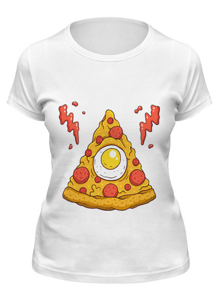 Заказать женскую футболку в Москве. Футболка классическая Кусочек Пиццы (Pizza) от coolmag - готовые дизайны и нанесение принтов.