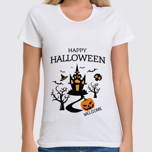 Заказать женскую футболку в Москве. Футболка классическая Сказочный замок на хэллоуин от phantomwork@yandex.ru - готовые дизайны и нанесение принтов.