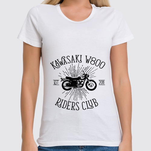 Заказать женскую футболку в Москве. Футболка классическая Kawasaki W800 Riders Club от madwheelz - готовые дизайны и нанесение принтов.