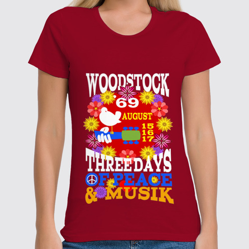 Заказать женскую футболку в Москве. Футболка классическая Woodstock 1969 от Андрей Ребров - готовые дизайны и нанесение принтов.