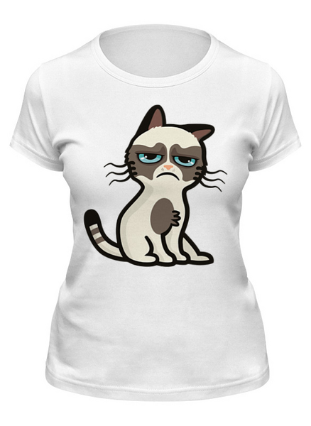 Заказать женскую футболку в Москве. Футболка классическая Грустный Кот (Grumpy Cat) от trugift - готовые дизайны и нанесение принтов.