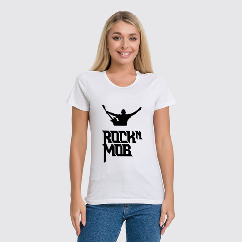 Заказать женскую футболку в Москве. Футболка классическая Rocknmob - гитарист (черные принты) от accs@rocknmob.com - готовые дизайны и нанесение принтов.