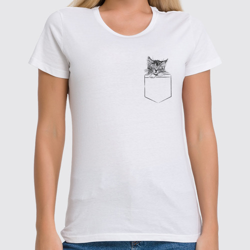 Заказать женскую футболку в Москве. Футболка классическая Кот в кармане от sashadasha - готовые дизайны и нанесение принтов.