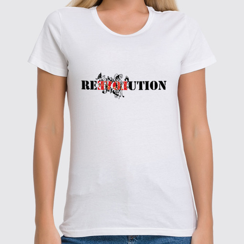 Заказать женскую футболку в Москве. Футболка классическая Re LOVE ution от hobbit-adolf@mail.ru - готовые дизайны и нанесение принтов.