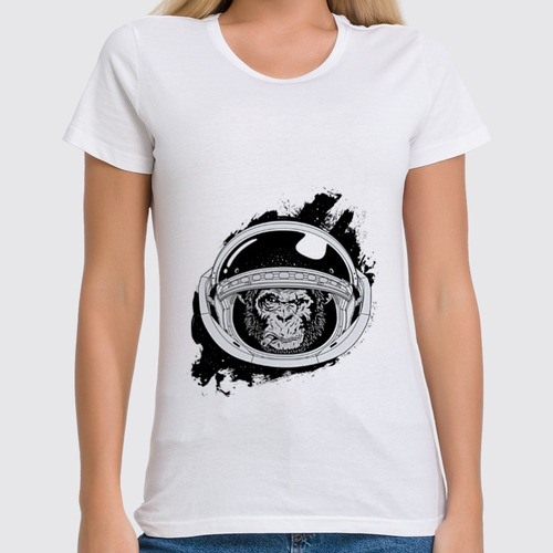 Заказать женскую футболку в Москве. Футболка классическая Space Monkey (Космическая обезьяна) от goljakovai@mail.ru - готовые дизайны и нанесение принтов.