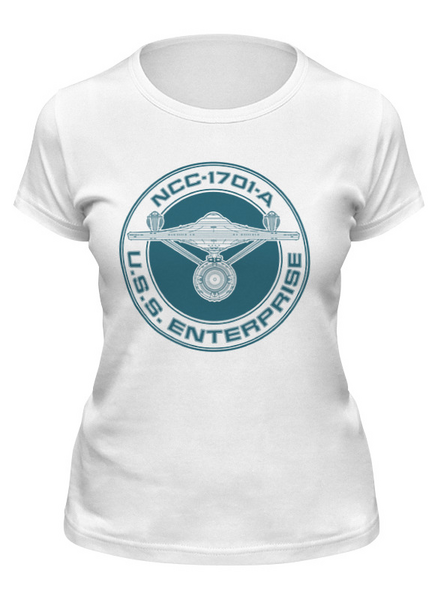 Заказать женскую футболку в Москве. Футболка классическая Звёздный путь. USS Enterprise от geekbox - готовые дизайны и нанесение принтов.