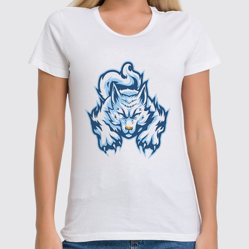 Заказать женскую футболку в Москве. Футболка классическая Белый волк от Print design  - готовые дизайны и нанесение принтов.