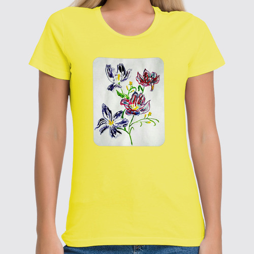 Заказать женскую футболку в Москве. Футболка классическая Лиловые цветы от mrs-snit@yandex.ru - готовые дизайны и нанесение принтов.