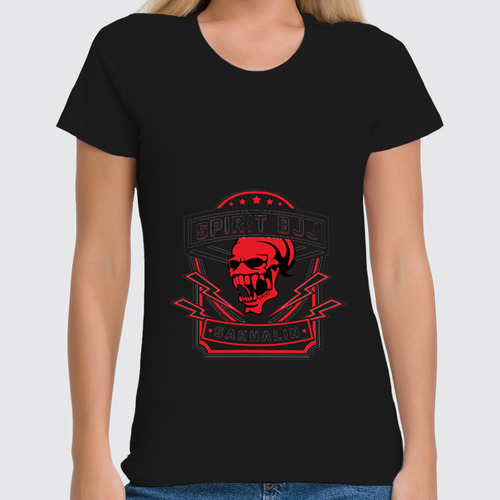 Заказать женскую футболку в Москве. Футболка классическая Spirit BJJ Sakhalin Skull Hoodie от kiralabu - готовые дизайны и нанесение принтов.
