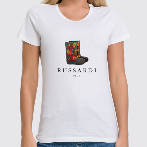 Заказать женскую футболку в Москве. Футболка классическая tRUSSARDI by K.Karavaev от Design Ministry - готовые дизайны и нанесение принтов.
