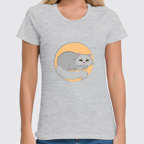 Заказать женскую футболку в Москве. Футболка классическая Серая кошка от Yulla Yullapa - готовые дизайны и нанесение принтов.