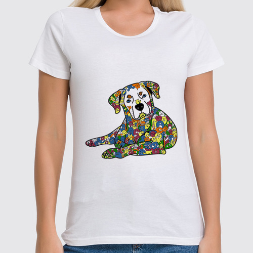 Заказать женскую футболку в Москве. Футболка классическая собака  из дудл монстров от Игма - готовые дизайны и нанесение принтов.