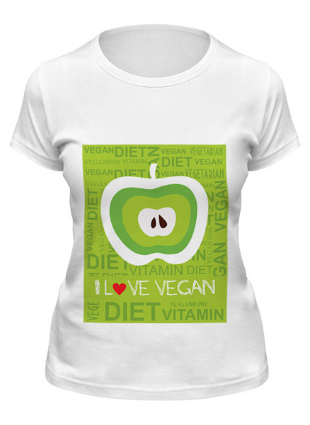 Заказать женскую футболку в Москве. Футболка классическая I love vegan от jkg - готовые дизайны и нанесение принтов.