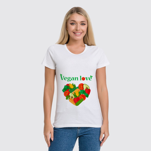 Заказать женскую футболку в Москве. Футболка классическая Vegan love от Antaya - готовые дизайны и нанесение принтов.