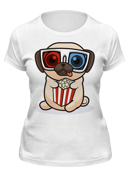 Заказать женскую футболку в Москве. Футболка классическая Мопс в 3D-очках от ingenervolos@gmail.com - готовые дизайны и нанесение принтов.