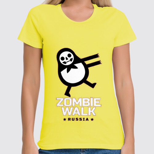 Заказать женскую футболку в Москве. Футболка классическая zombie walk - Russia от iZOMBIE - готовые дизайны и нанесение принтов.