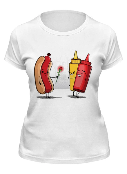 Заказать женскую футболку в Москве. Футболка классическая Hot Dog Valentine от Александр Серебренников - готовые дизайны и нанесение принтов.