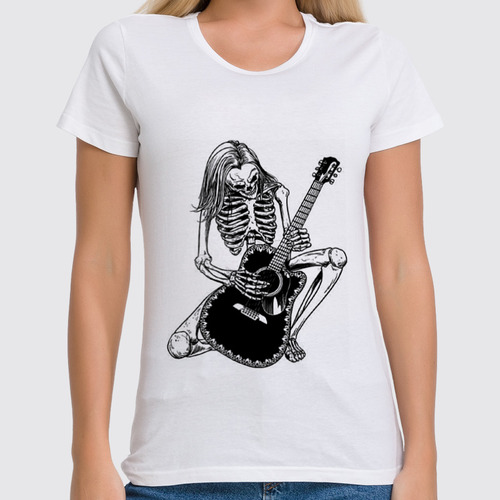 Заказать женскую футболку в Москве. Футболка классическая Скелет с гитарой от Leichenwagen - готовые дизайны и нанесение принтов.