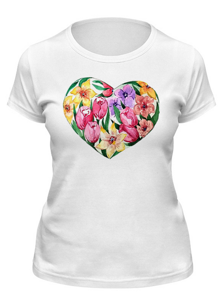 Заказать женскую футболку в Москве. Футболка классическая Цветочное сердце от Lena Berlena - готовые дизайны и нанесение принтов.