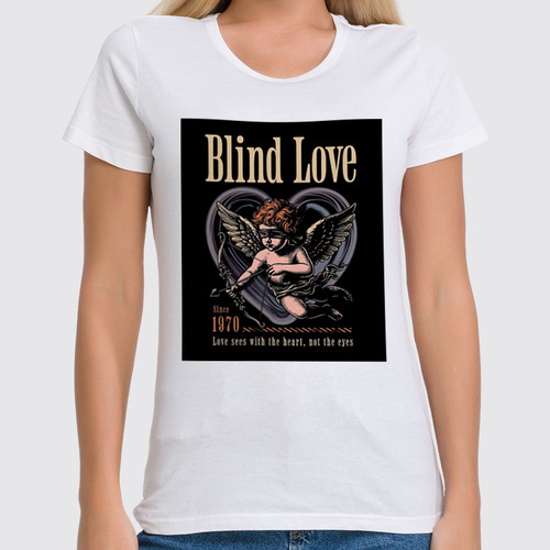 Заказать женскую футболку в Москве. Футболка классическая Blind Love от Александр Серебренников - готовые дизайны и нанесение принтов.