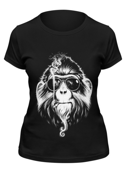 Заказать женскую футболку в Москве. Футболка классическая Курящая горилла от printik - готовые дизайны и нанесение принтов.
