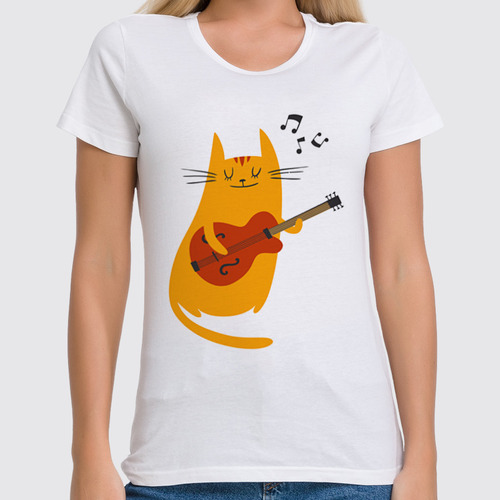 Заказать женскую футболку в Москве. Футболка классическая Кот с гитарой от Amerikanka - готовые дизайны и нанесение принтов.