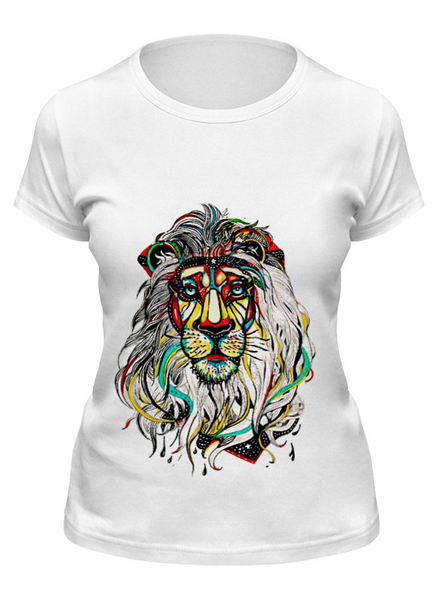 Заказать женскую футболку в Москве. Футболка классическая лев от IraIdea - готовые дизайны и нанесение принтов.