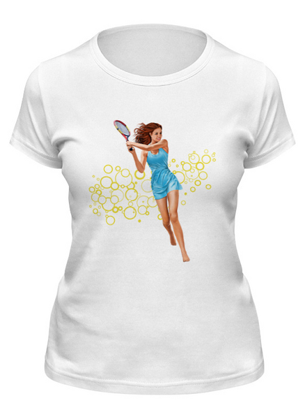 Заказать женскую футболку в Москве. Футболка классическая Девушка с теннисной ракеткой от Shdomon - готовые дизайны и нанесение принтов.