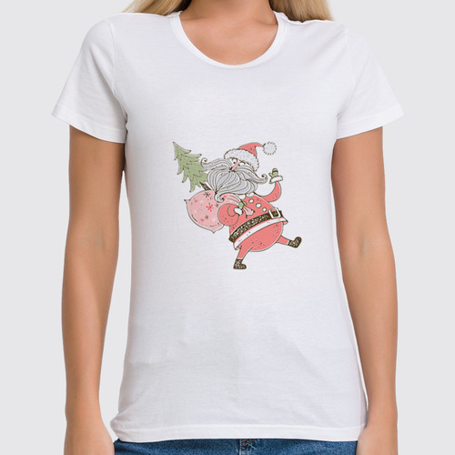 Заказать женскую футболку в Москве. Футболка классическая Санта от THE_NISE  - готовые дизайны и нанесение принтов.
