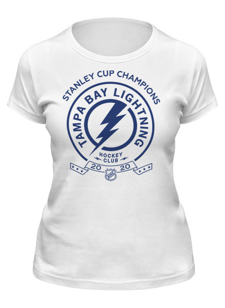 Заказать женскую футболку в Москве. Футболка классическая Tampa Bay Lightning Stanley Cup Champions 2020 от KutvinoV.com  - готовые дизайны и нанесение принтов.